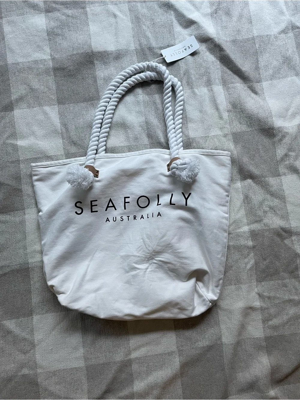 Seafolly White Canvas Logo Tote with Rope Handles